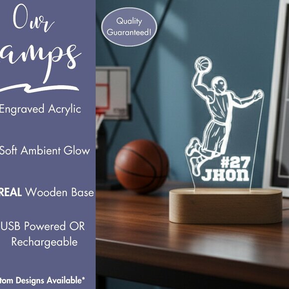 Personalized Basketball Night Light – Custom LED Lamp for Sports Fans - Picture 3 of 8